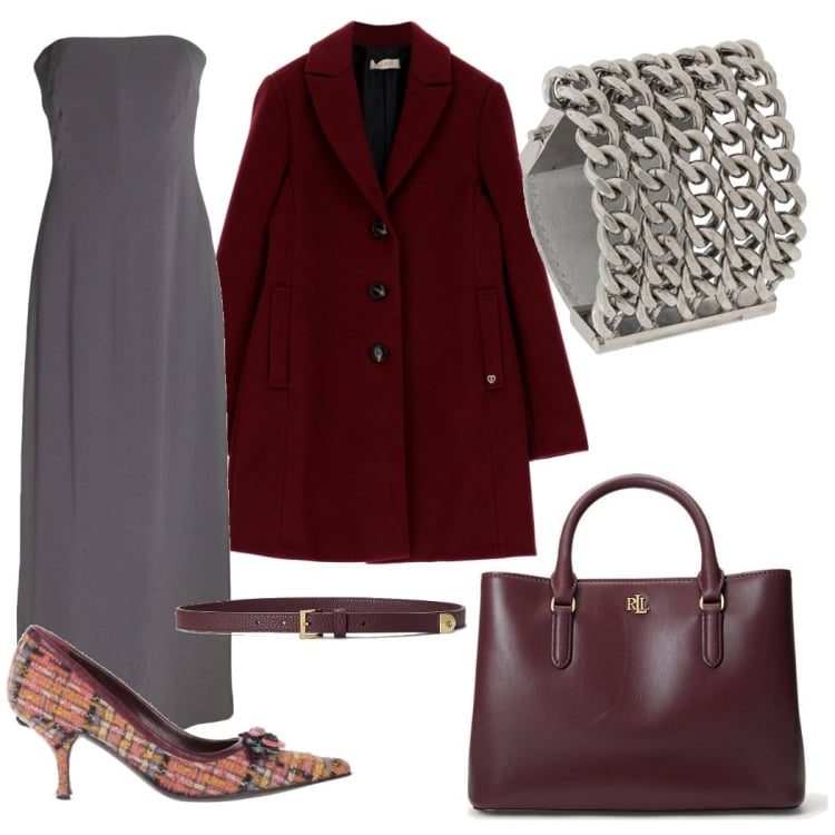 Outfit donna - Via col vento. Stile Bon Ton per Serata fuori. Abbinamento con braccialetti, décolleté, vestiti midi/longuette, cappotti, borse a mano, cinture.