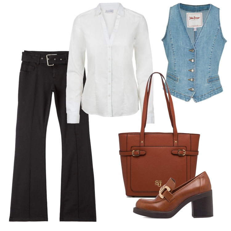 Outfit donna - Con il gilet. Stile Mannish per Ufficio. Abbinamento con camicie, gilet, pantaloni, mocassini, borse a spalla.