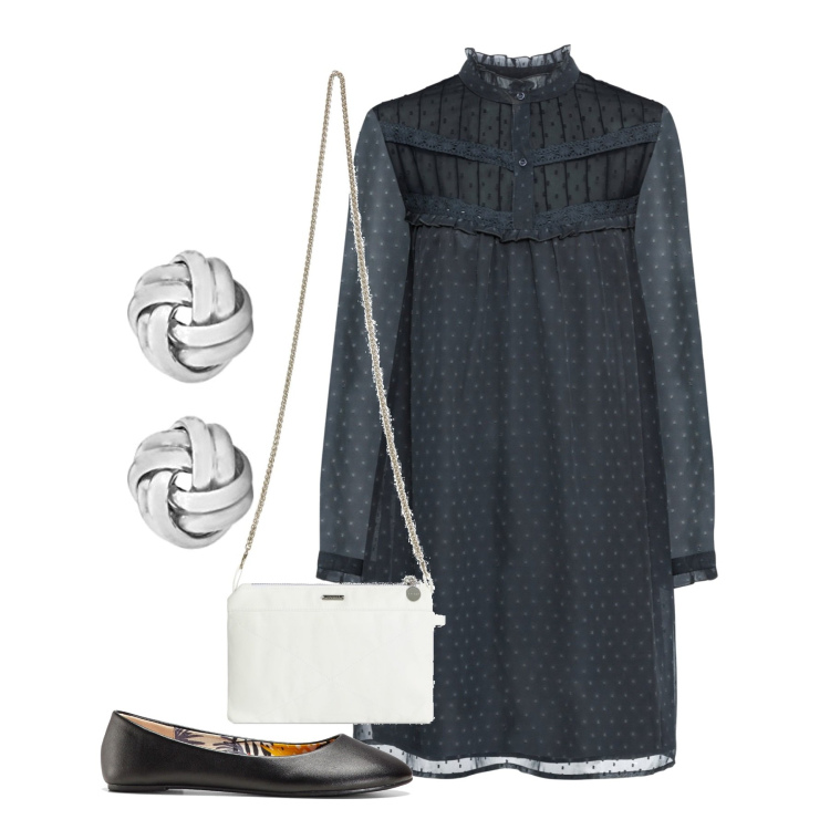 Outfit donna - Rinascimentale. Stile Bon Ton per Tutti i giorni. Abbinamento con ballerine, vestiti, clutch, orecchini.