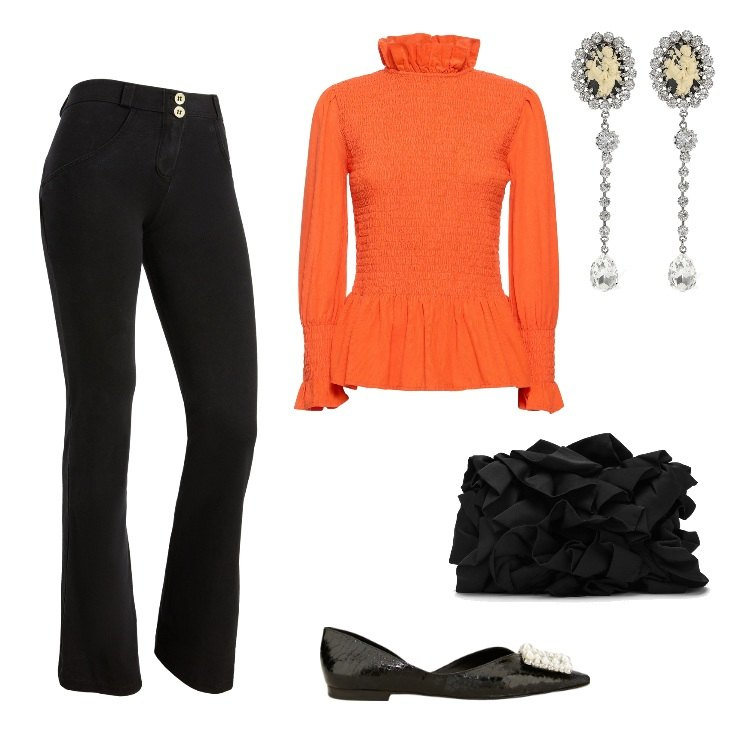 Outfit donna - Total look #1739288. Stile Bon Ton per Serata fuori. Abbinamento con jeggings, ballerine, clutch, orecchini, camicie.