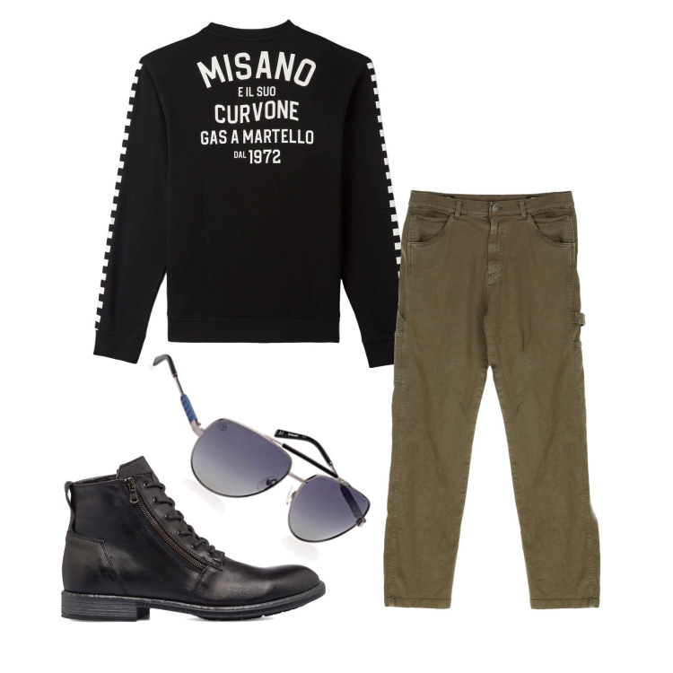 Outfit uomo - Ghost outfitter - ottobre. Stile Casual per Tutti i giorni. Abbinamento con felpe, pantaloni, anfibi, occhiali da sole.