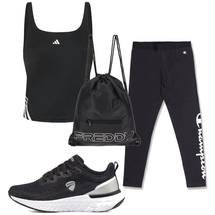 Outfit donna - Total look #1739384. Stile Basic per Sport. Abbinamento con zaini, leggings, sneakers, canottiere.