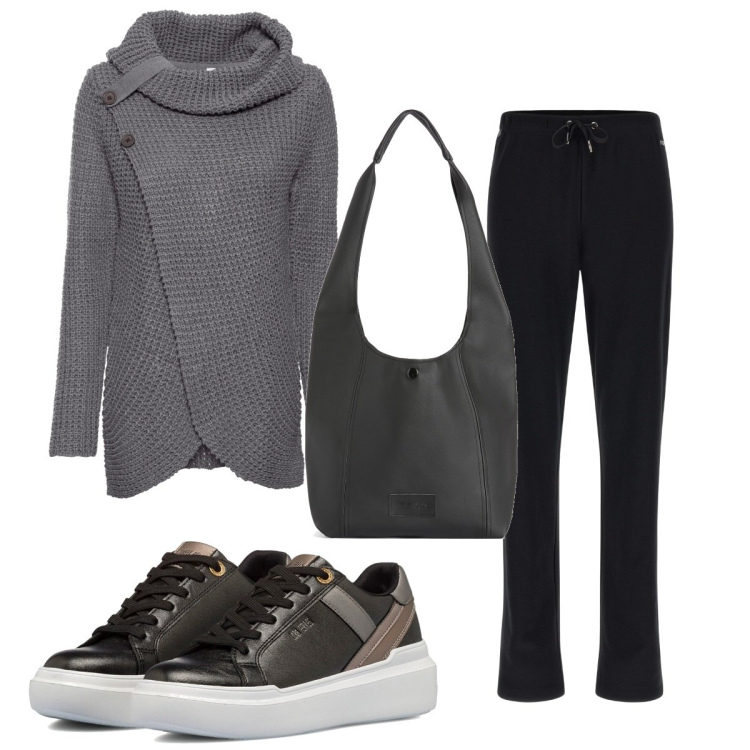 Outfit donna - Total look #1739547. Stile Trendy per Tutti i giorni. Abbinamento con maglieria, borse a spalla, pantaloni, sneakers alte.