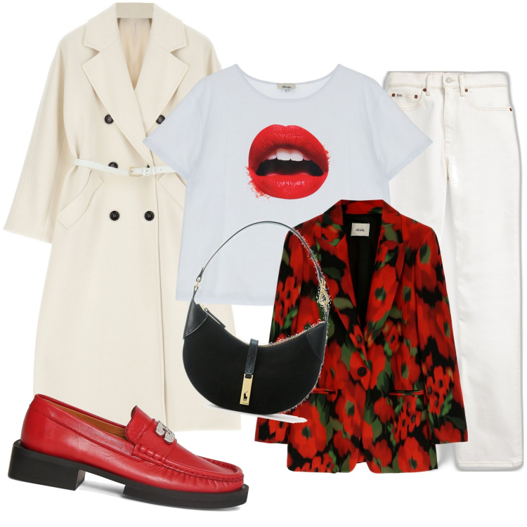 Outfit donna - Total look #1739666. Stile Casual chic per Tutti i giorni. look ideale per Tall. Abbinamento con cappotti, borse a spalla, jeans, cappotti, t-shirt, mocassini.
