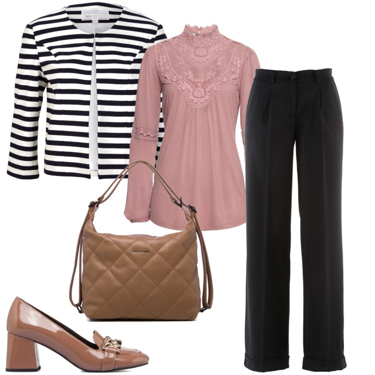 Outfit donna - La blusa vintage. Stile Bon Ton per Ufficio. Abbinamento con pantaloni, blazer, maglieria, décolleté, zaini.