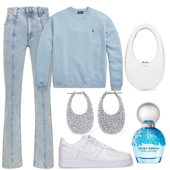 Outfit donna - Total look #1739717. Stile Urban per Tutti i giorni. Abbinamento con profumi, pullovers, sneakers, orecchini, borse a mano, pantaloni.