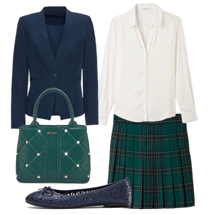 Outfit donna - Camicia bianca Bon Ton. Stile Bon Ton per Tutti i giorni. Abbinamento con blazer, ballerine, minigonne, camicie, borse a mano.