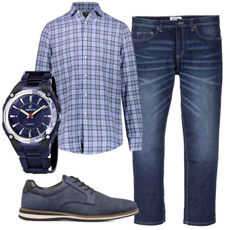 Outfit uomo - Total look #1739821. Stile Casual per Ufficio. Abbinamento con jeans dritti, scarpe stringate, orologi, camicie.