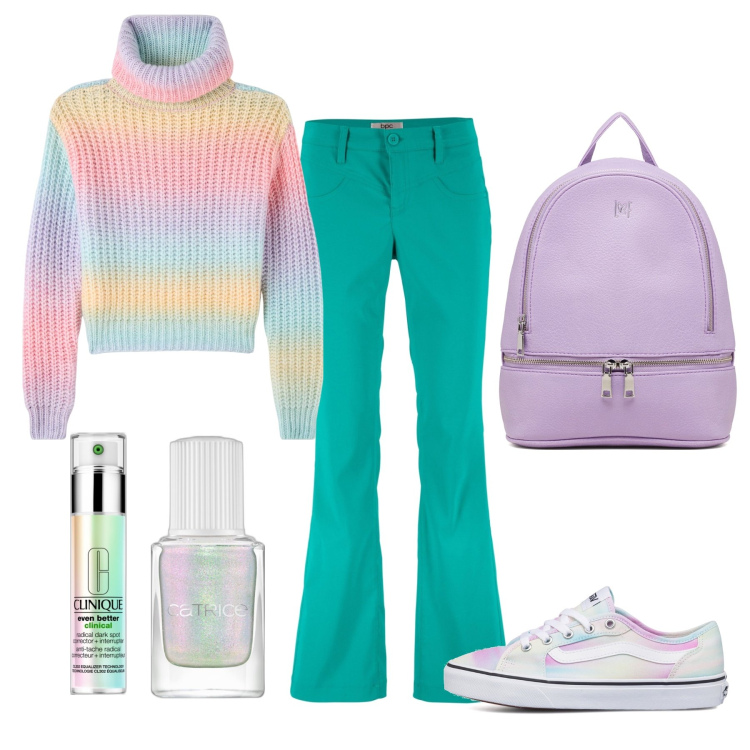 Outfit donna - Amore acqua e sapone. Stile Basic per Scuola/Università. Abbinamento con pantaloni, smalti, correttori, maglieria, sneakers, zaini.