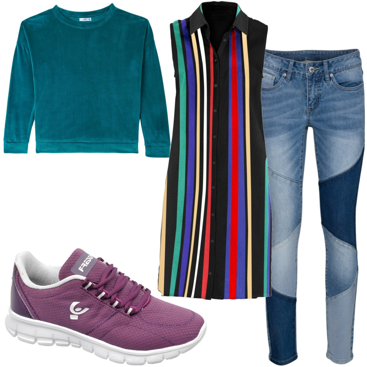 Outfit donna - Total look #1739990. Stile Casual per Tutti i giorni. Abbinamento con jeans skinny, camicie, felpe, sneakers.
