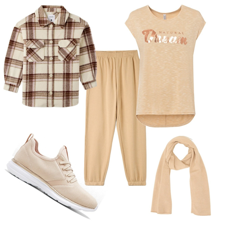 Outfit donna - Comoda per il giorno libero. Stile Casual per Tutti i giorni. Abbinamento con maglieria, sneakers, cappotti, pantaloni, sciarpe.