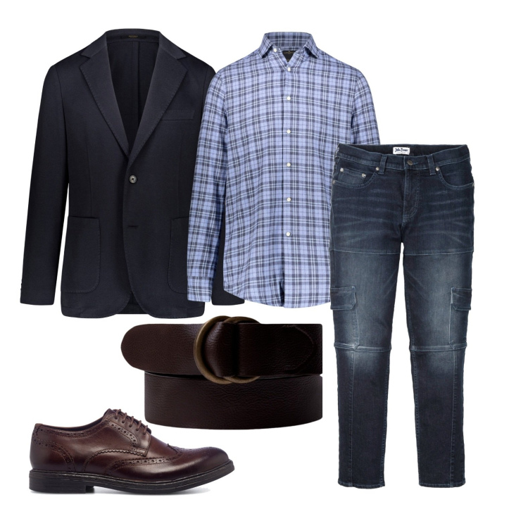 Outfit uomo - Ghost outfitter - ottobre. Stile Business/Elegante per Ufficio. Abbinamento con jeans slim fit, scarpe stringate, giacche, camicie, cinture.