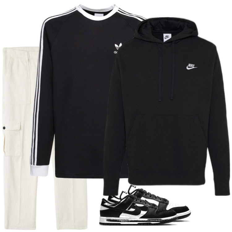 Outfit uomo - SEMPLICEMENTE Bello. Stile Trendy per Tutti i giorni. Abbinamento con sneakers, felpe con cappuccio, pantaloni cargo, t-shirt.