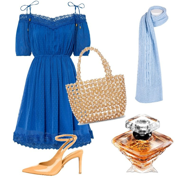 Outfit donna - Weekend. Stile Bon Ton per Serata fuori. Abbinamento con vestiti, profumi, décolleté, sciarpe, borse tote.