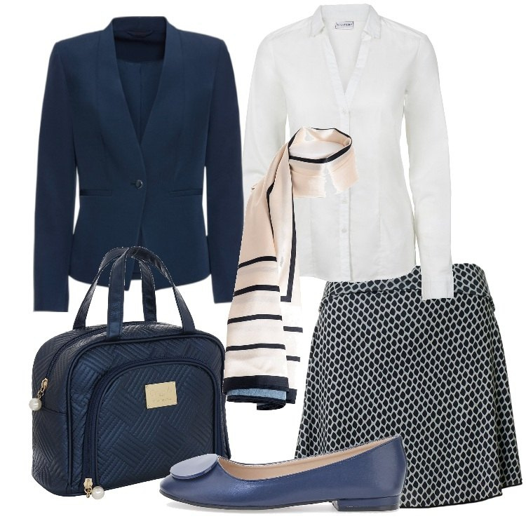 Outfit donna - A pranzo con il mio migliore amico. Stile Bon Ton per Tutti i giorni. Abbinamento con camicie, blazer, foulard, gonne, ballerine, pochette.