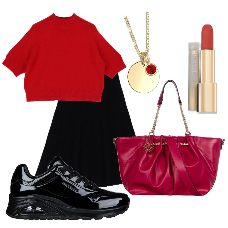 Outfit donna - Total look #1740424. Stile Sporty chic per Ufficio. look ideale per Tall. Abbinamento con rossetti, borse a spalla, gonne longuette, maglieria, sneakers, collane.