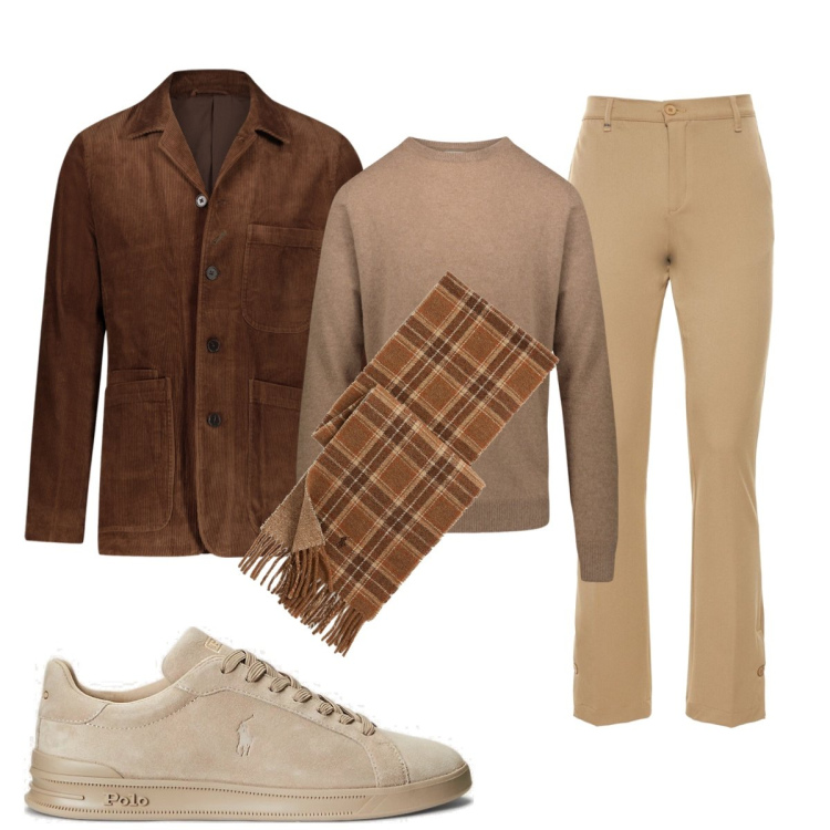 Outfit uomo - Total look #1740506. Stile Casual per Ufficio. Abbinamento con sneakers, sciarpe, maglieria, giacche, pantaloni.