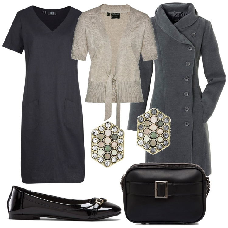 Outfit donna - Serata Bon ton. Stile Bon Ton per Serata fuori. Abbinamento con cappotti, vestiti corti, cardigans, ballerine, borse a tracolla, orecchini.