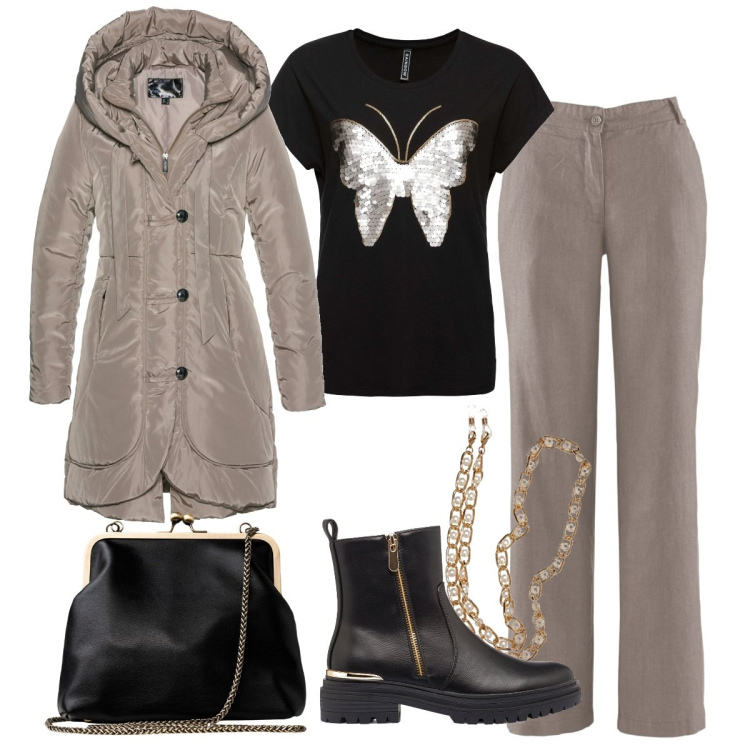 Outfit donna - Colori per l\'autunno. Stile Trendy per Tutti i giorni. Abbinamento con blazer, pantaloni, maglieria, stivaletti, clutch, collane.