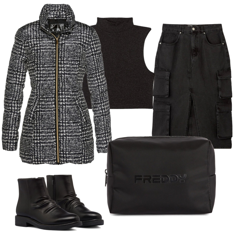 Outfit donna - Total look #1740772. Stile Casual chic per Tutti i giorni. Abbinamento con giacche, gonne longuette, top, valigie, stivaletti.