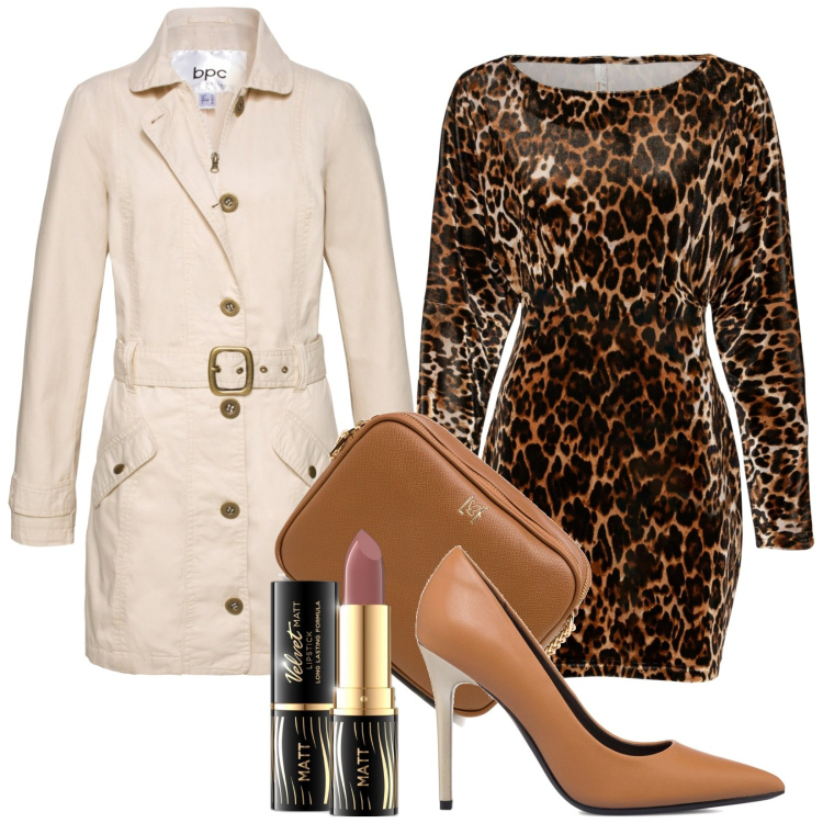 Outfit donna - Total look #1740787. Stile Sexy per Tutti i giorni. Abbinamento con vestiti, trench, rossetti, décolleté, borse a tracolla.