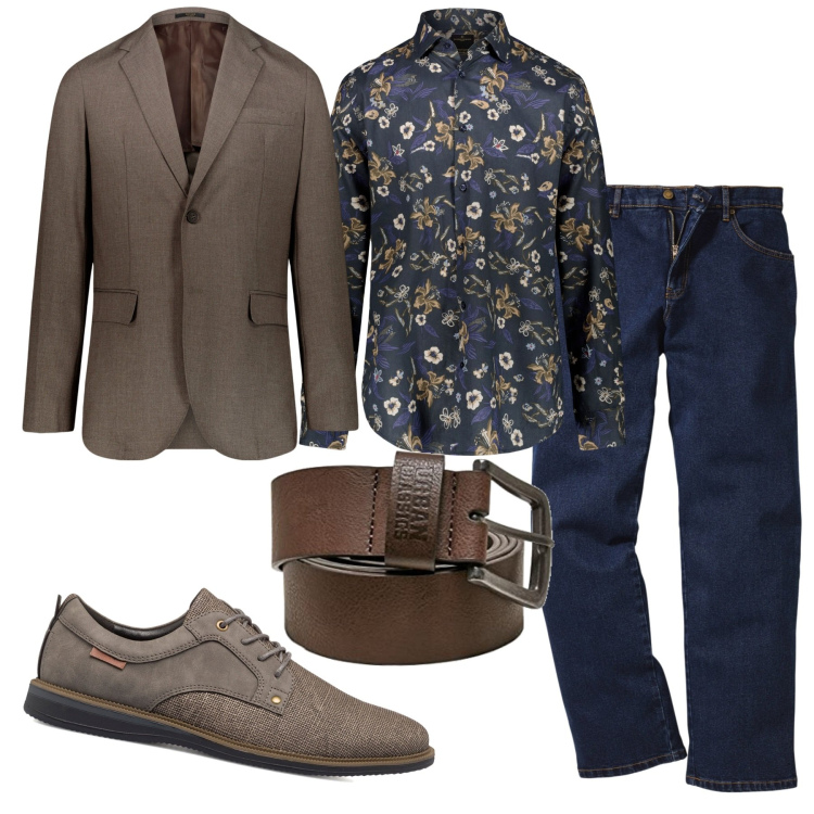 Outfit uomo - Fondo blu. Stile Business/Elegante per Tutti i giorni. Abbinamento con jeans dritti, scarpe stringate, giacche, camicie, cinture.