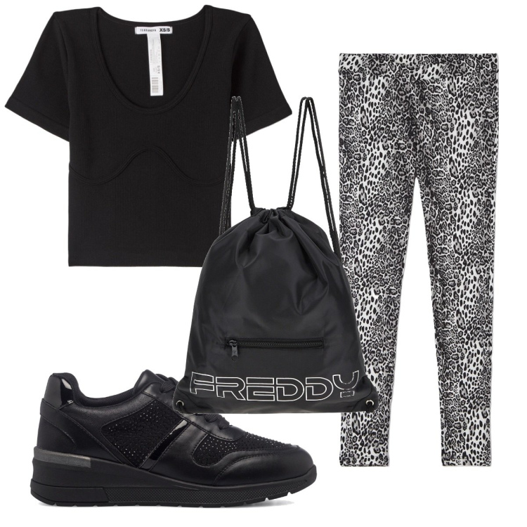 Outfit donna - Total look #1740927. Stile Basic per Tutti i giorni. Abbinamento con t-shirt, leggings, zaini, sneakers.