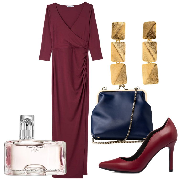 Outfit donna - Cerimonia in autunno. Stile Chic per Cerimonia. Abbinamento con profumi, vestiti lunghi, décolleté, clutch, orecchini.