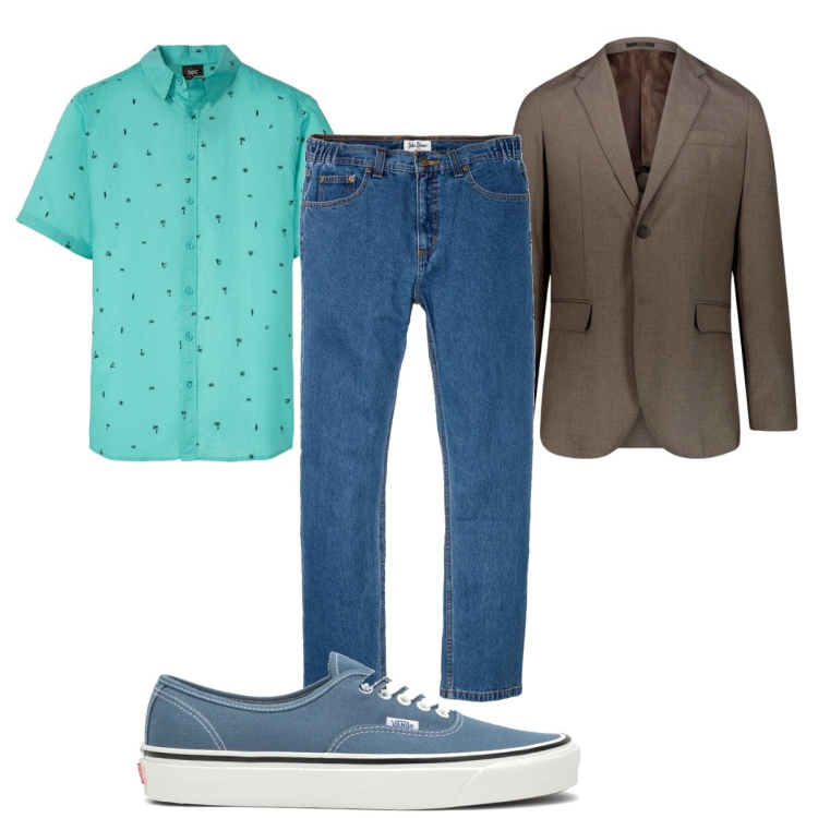 Outfit uomo - Total look #1741048. Stile Casual per Tutti i giorni. Abbinamento con jeans dritti, camicie a manica corta, giacche, sneakers.