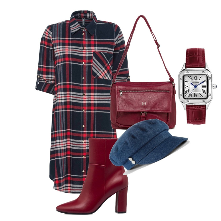 Outfit donna - Un autunno di pelle e bordò. Stile Vintage retrò per Tutti i giorni. Abbinamento con vestiti chemisier, cappelli, stivaletti, borse a tracolla, orologi analogici.