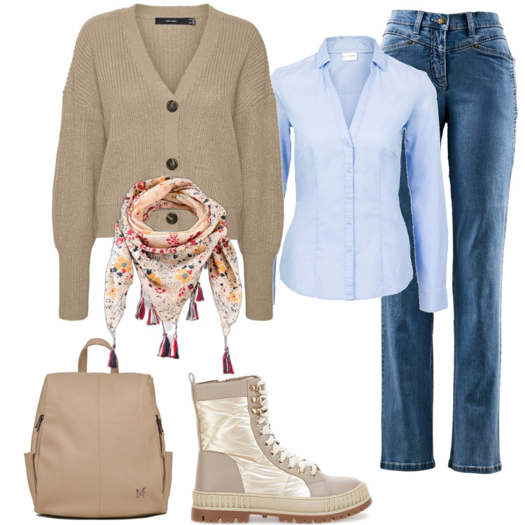 Outfit donna - Stivaletti luminosi. Stile Casual chic per Tutti i giorni. Abbinamento con camicie, jeans dritti, foulard, cardigans, zaini, stivaletti.