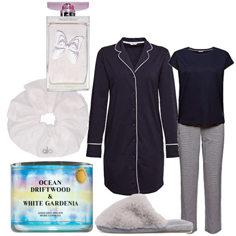 Outfit donna - Total look #1741258. Stile Casual per Tutti i giorni. Abbinamento con profumi, profumi, pantofole, camicie da notte, pigiama, accessori per capelli.