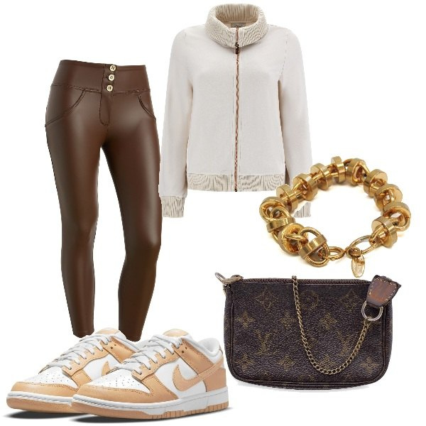 Outfit donna - Tu sei l\'unica al mondo. Stile Sporty chic per Tutti i giorni. Abbinamento con borse a mano, sneakers, braccialetti, pantaloni skinny, felpe.
