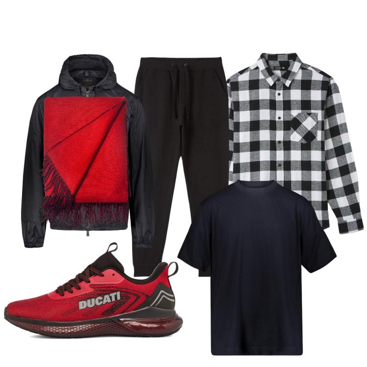 Outfit uomo - Total look #1741453. Stile Biker Rock per Tutti i giorni. Abbinamento con pantaloni, camicie, sciarpe, giacche, t-shirt, sneakers.