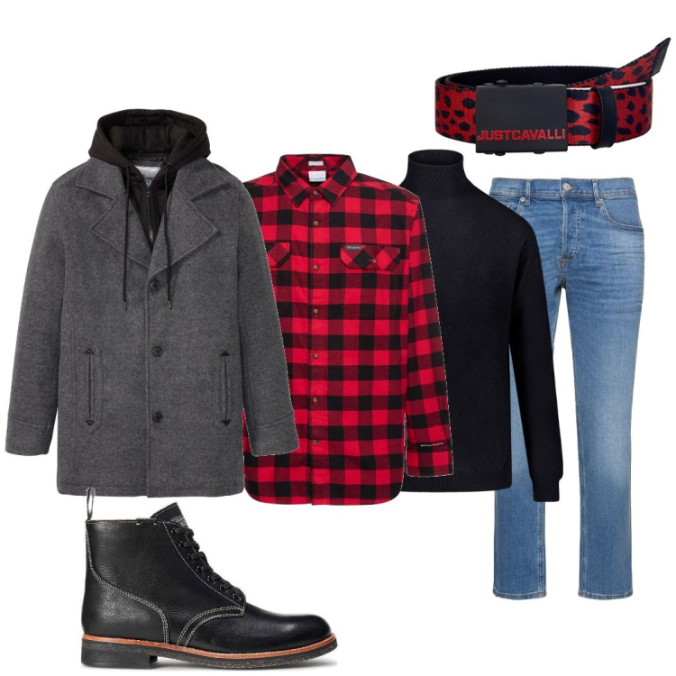 Outfit uomo - Total look #1741492. Stile Urban per Tutti i giorni. Abbinamento con giacche, stivali, maglieria, cinture, jeans, camicie.