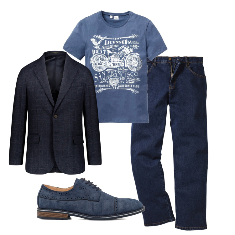 Outfit uomo - La tshirt come sottogiacca. Stile Casual per Tutti i giorni. Abbinamento con jeans dritti, t-shirt, scarpe stringate, giacche.