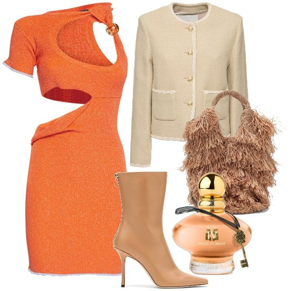 Outfit donna - Sexy lady. Stile Sexy per Serata fuori. Abbinamento con profumi, vestiti, stivaletti, cappotti, borse a mano.