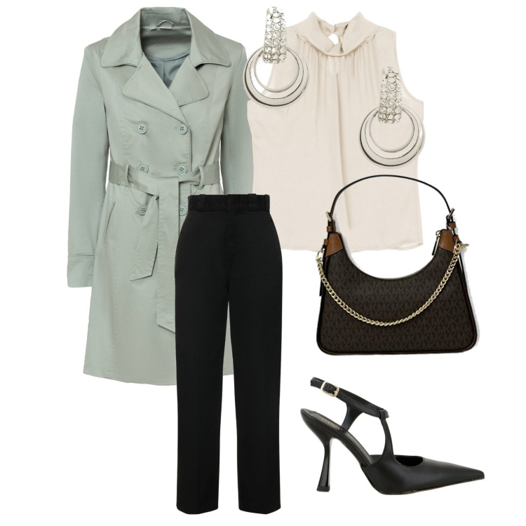 Outfit donna - Total look #1742076. per Ufficio. Abbinamento con trench, canottiere, décolleté, orecchini, pantaloni, clutch.