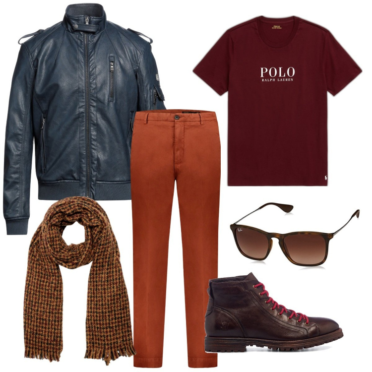 Outfit uomo - Autumn vibes. Stile Urban per Ufficio. Abbinamento con giacche, t-shirt, anfibi, pantaloni, occhiali da sole, sciarpe.