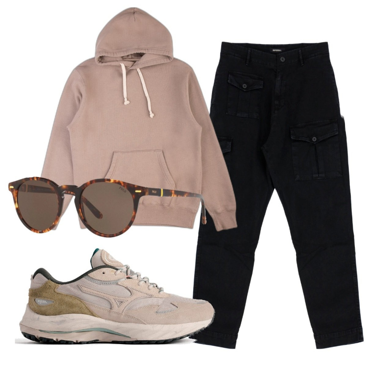 Outfit uomo - Total look #1742212. Stile Casual per Tutti i giorni. Abbinamento con pantaloni, felpe con cappuccio, sneakers, occhiali da sole.