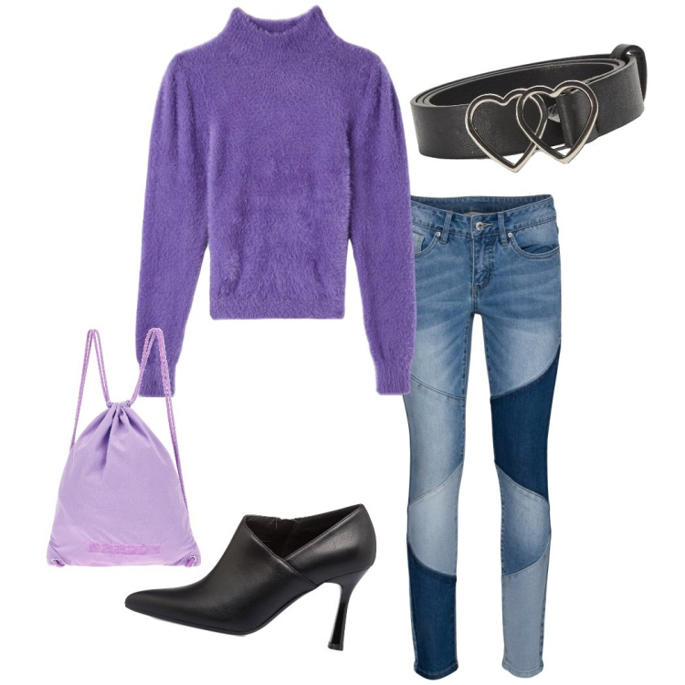 Outfit donna - Heart. per Serata fuori. Abbinamento con jeans skinny, zaini, décolleté, maglieria, cinture.