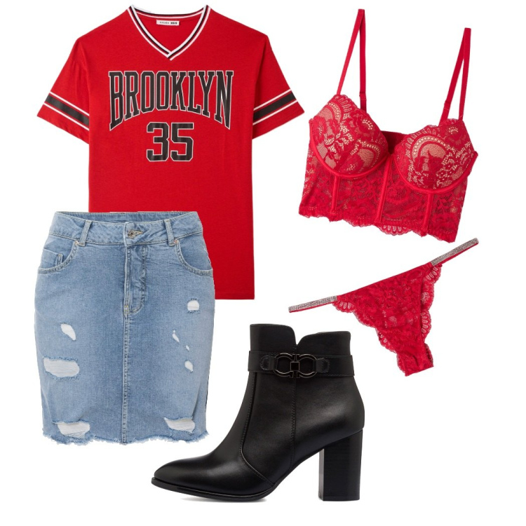 Outfit donna - I feel. per Serata fuori. Abbinamento con gonne, stivaletti, reggiseni, t-shirt, culotte.