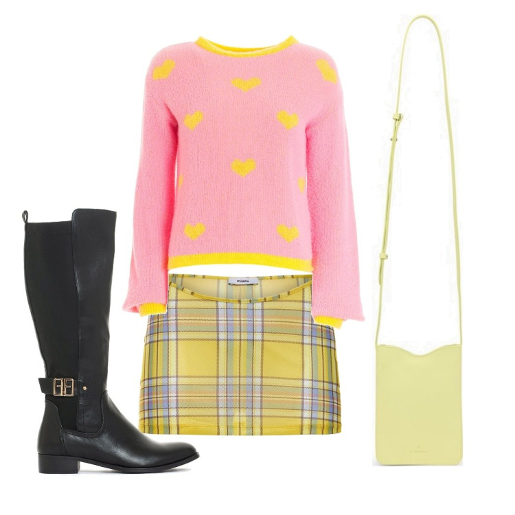 Outfit donna - Total look #1742290. per Tutti i giorni. Abbinamento con stivali sopra il ginocchio, maglieria, minigonne, borse a tracolla.