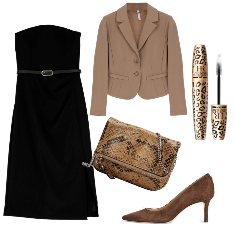 Outfit donna - Serata particolare. Stile Chic per Serata fuori. Abbinamento con mascara, vestiti corti, cappotti, décolleté, collane.