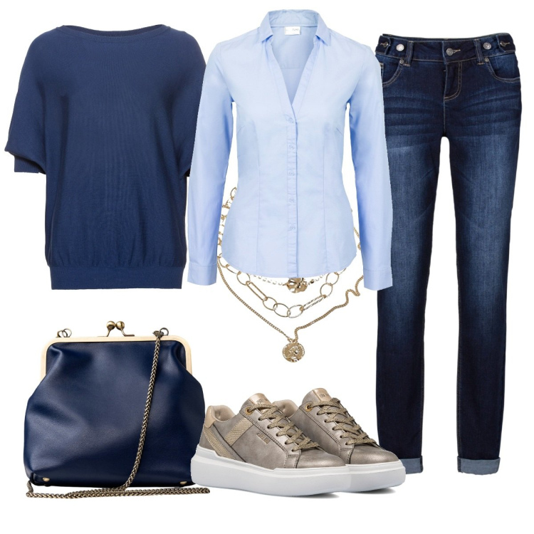 Outfit donna - Autunnali delizie. Stile Casual chic per Tutti i giorni. Abbinamento con maglieria, camicie, jeans boyfriend, sneakers, clutch, ciondoli.
