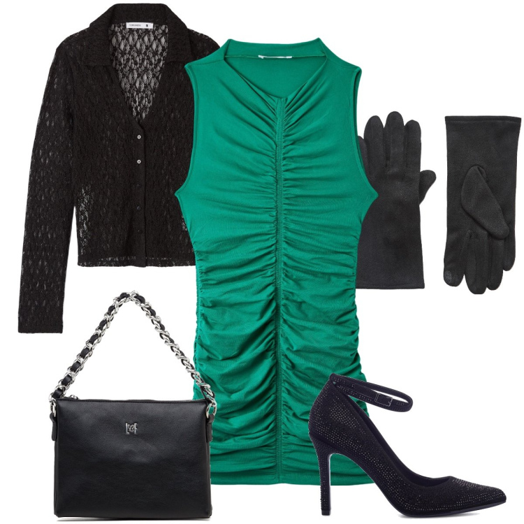 Outfit donna - Terranova: Speciale Halloween 1. Stile Glamour per Serata fuori. Abbinamento con guanti, camicie, vestiti corti, borse a tracolla, décolleté.