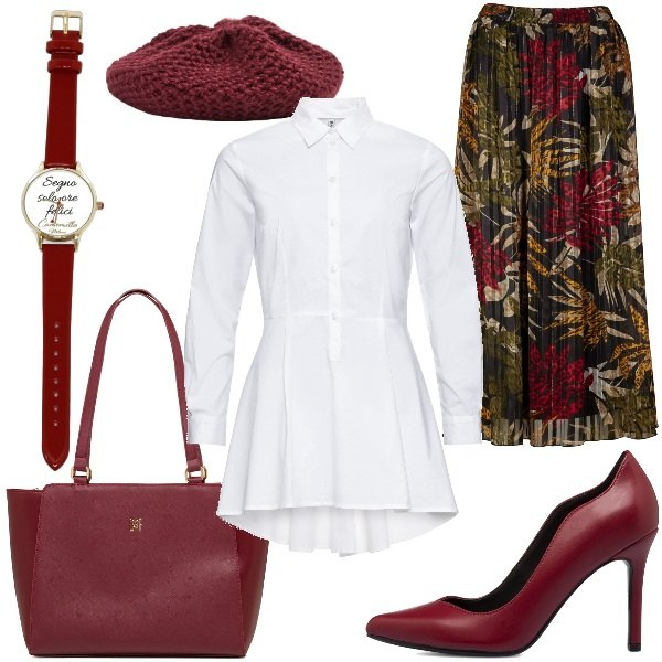 Outfit donna - Camicia si ma assolutamente bianca!. Stile Casual chic per Tutti i giorni. Abbinamento con camicie, gonne lunghe, cappelli e berretti, borse a spalla, décolleté, orologi.