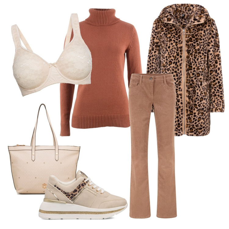 Outfit donna - Curvy intimo seducente e comodo. Stile Casual chic per Tutti i giorni. Abbinamento con pantaloni, maglieria, ecopellicce, reggiseni, sneakers, borse a spalla.