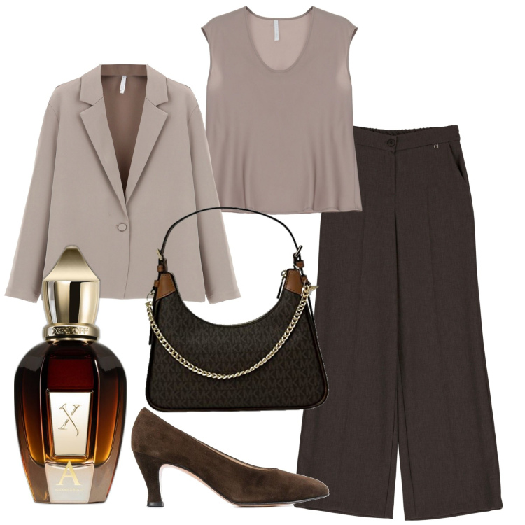Outfit donna - Bon ton della domenica. Stile Bon Ton per Tutti i giorni. Abbinamento con décolleté, profumi, canottiere, cappotti, pantaloni a palazzo, clutch.