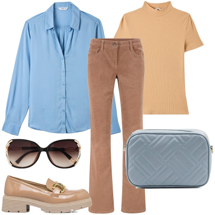 Outfit donna - Maxi camicia pratica e trendy. Stile Casual per Tutti i giorni. Abbinamento con pantaloni, occhiali da sole, camicie, t-shirt, mocassini, borse a tracolla.